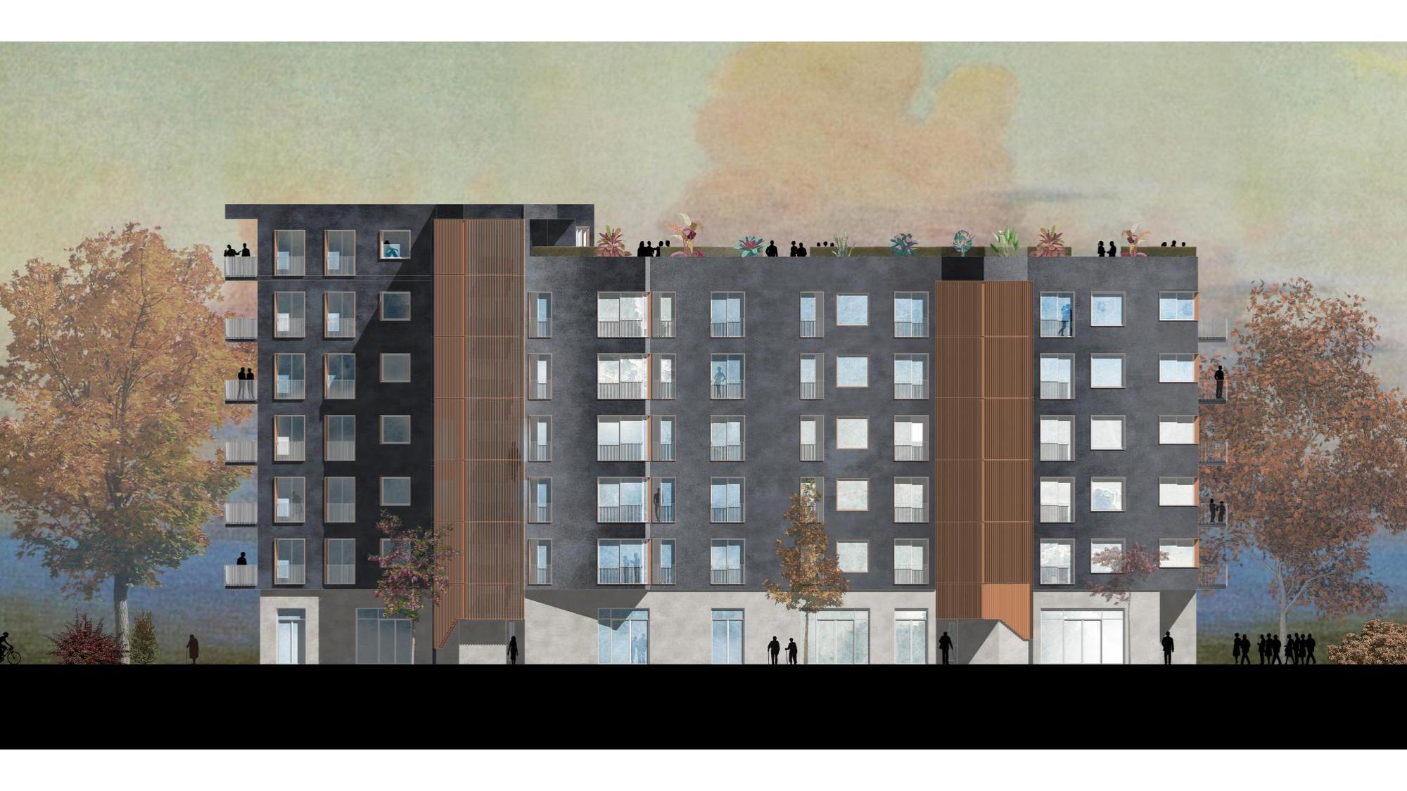 Age-friendly housing — street elevation render